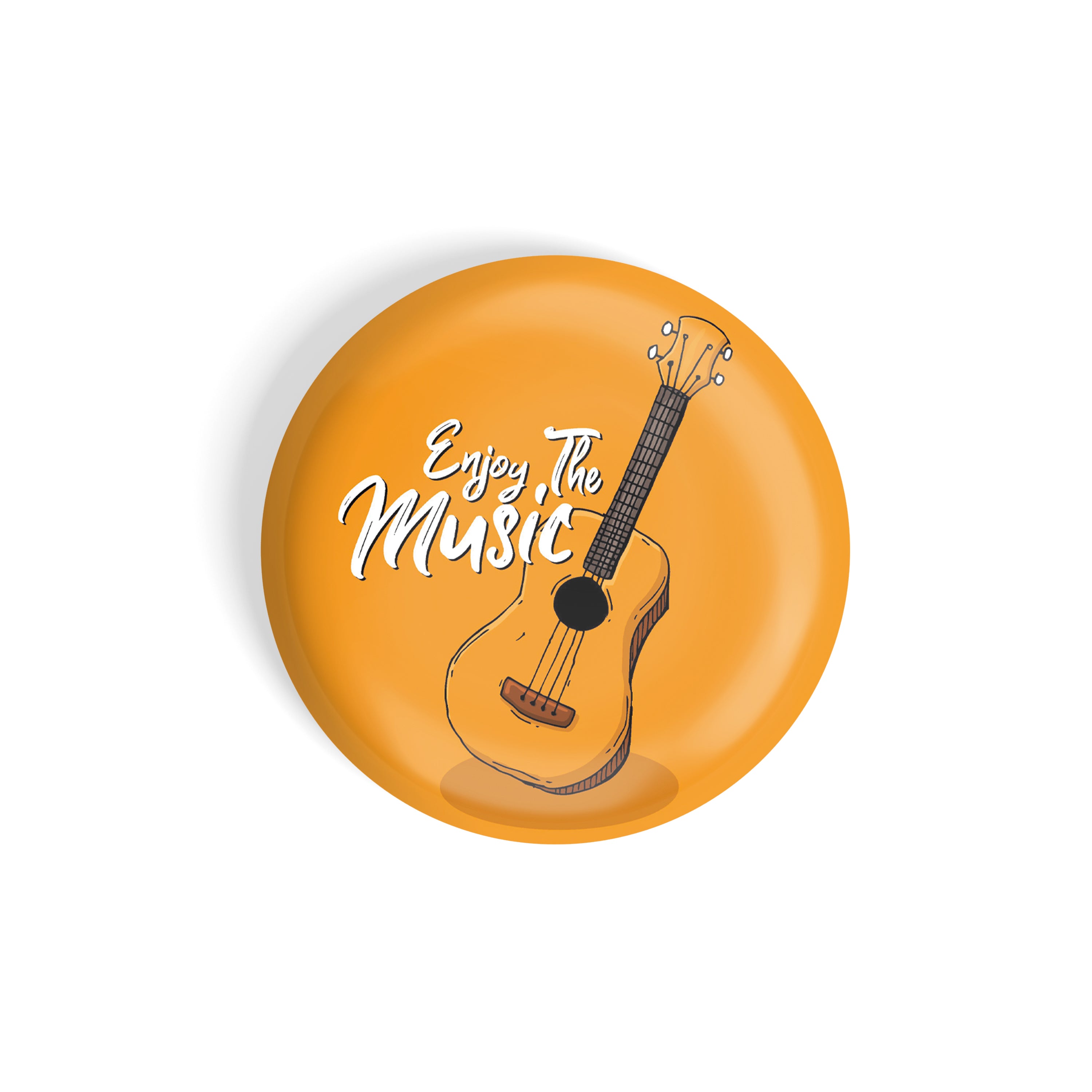dhcrafts Round Fridge Magnet Orange Color Enjoy The Music Glossy Finish Design Pack of 1 (58 mm)